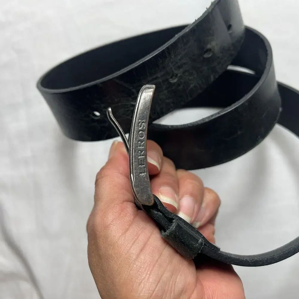Lerros Mens Black Genuine Leather Belt size 95cm (M), classic, gunmetal hardware